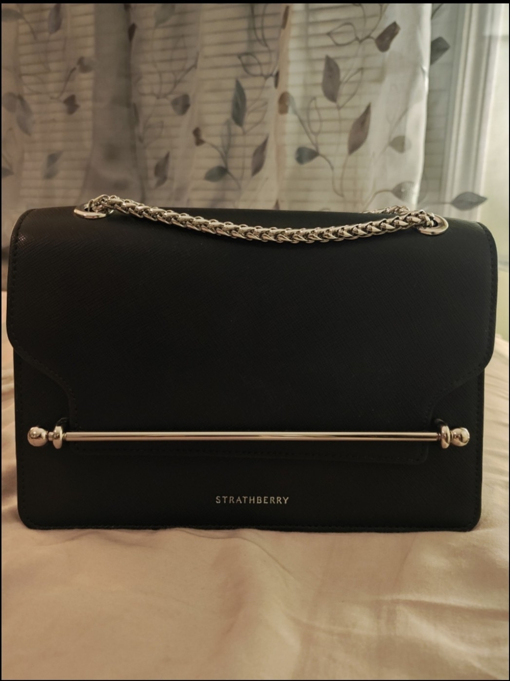 Strathberry Black Shoulder Bag with Silver Bar Detail
